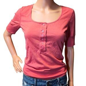 Wm Y2K Pink Henley Button Shirt Sz S ROUTE 66 KMART BELLA SWAN ELENA GILBERT TVD
